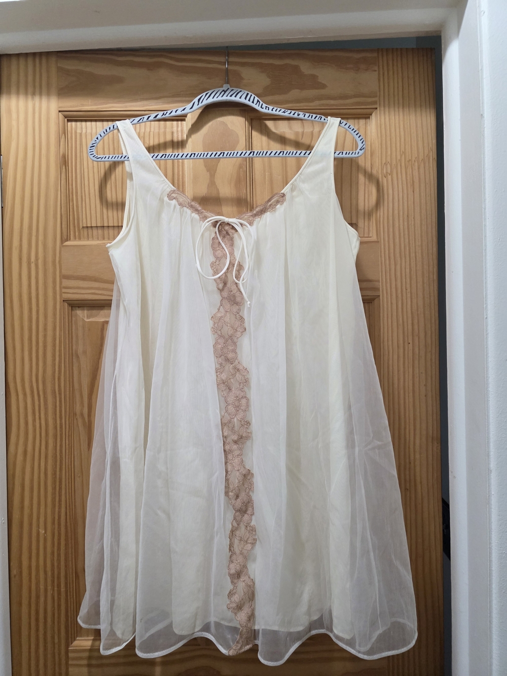 Vintage Sears Ivory Chemise with Beige Lace Trim